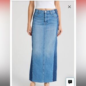 MOTHER The Flagpole Raw Hem Denim Maxi Skirt 100% Cotton